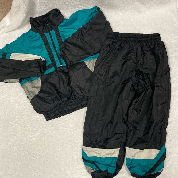 Vintage vertical active nylon jogging suit black teal and grey size medium 5 - Picture 1 of 14